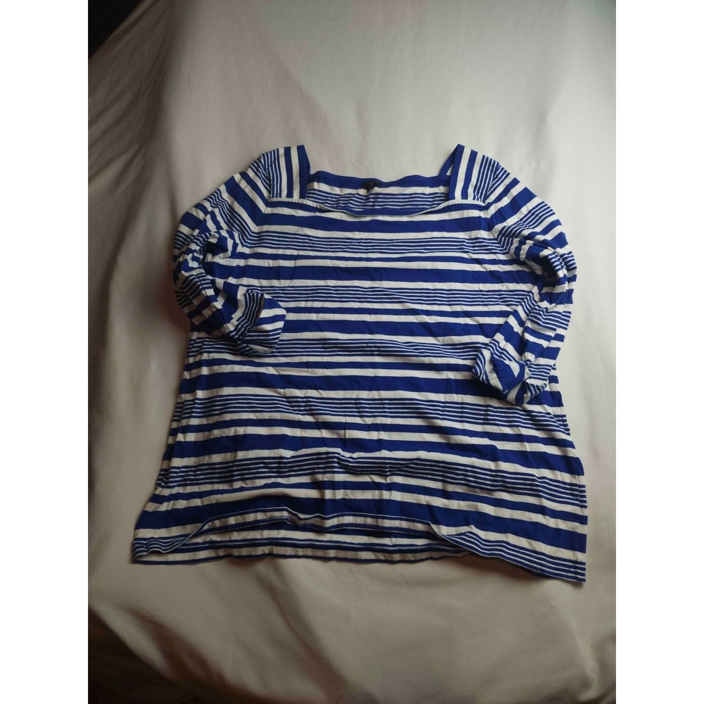 Talbots Top Womens 1X Plus Blue Striped Nautical Classic Minimalist Coastal Chic
